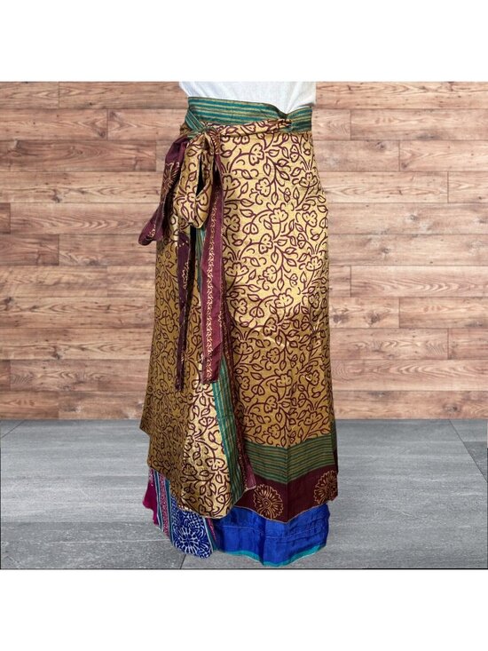 Silky Wraps Dresses & Skirts - Boho Wrap Skirt Double Layer Sari Multi Wear 36 Travel Resort Festival Hippie